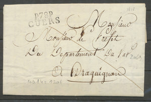 1818 Lettre Marque Linéaire P78P Cuers en Noir VAR(78)  30*12mm  cote 120€ X2013