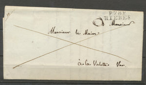 1826 Lettre Marque Linéaire P78P Hieres en Noir VAR(78)  29*9mm X2023