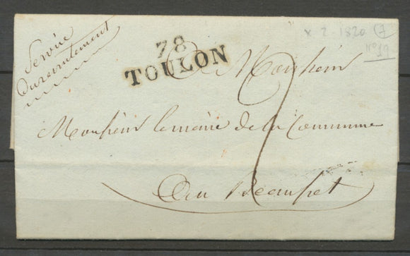 1820 Lettre Marque Linéaire 78 Toulon en Noir VAR(78)  34*11mm X2051