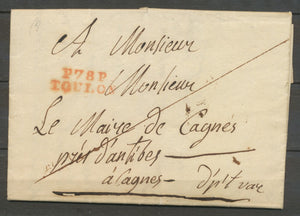 1821 Lettre Marque Linéaire P78P Toulon en Rouge VAR(78)  29*9mm X2062