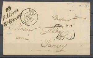 1853 Lettre Cursive 83 Villiers-St-Benoit + Toucy T15 PD YONNE(83) Ind 12 X2092