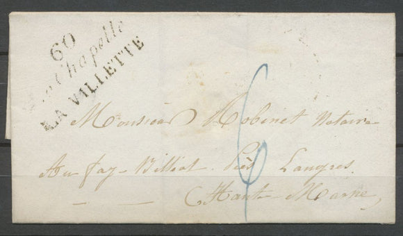 1835 Lettre Cursive Double 60 La Chapelle/La Vilette PD SEINE(60). Sup X2094