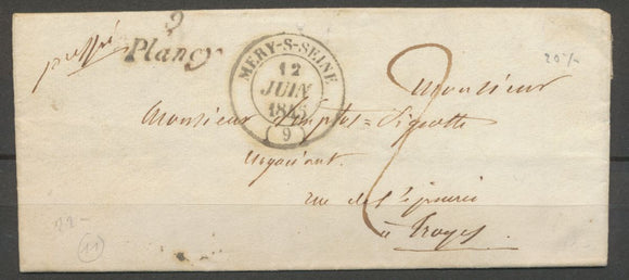 1845 Lettre Cursive 9 Plancy PD + Merry-S-Seyne AUBE(9) Ind11. Superbe. X2102