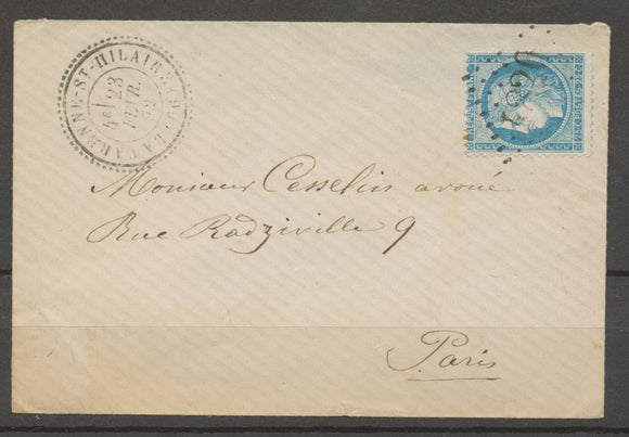 1872 Enveloppe CàD La Varenne-Saint-Hilaire T24 SEINE(60) Ind 15. Sup. X2122