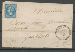 1865 Lettre CàD Abriès T22 HAUTES-ALPES(4) Ind 17 cote 220€ X2126