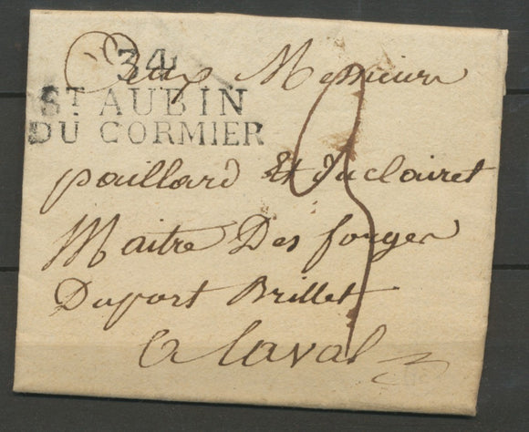 1820 Lettre Marque Linéaire 34 St Aubin Du Cormier ILLE ET VILAINE(34) X2138