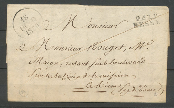 1830 Lettre Marque Linéaire P62P Besse PUY DE DOME(62) Indice 18. Superbe X2140