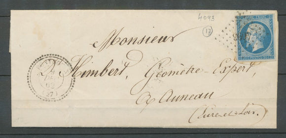 1862 Lettre PC4093 CAD Pontgouin T22 EURE-ET-LOIRE(27) Indice 17 X2187