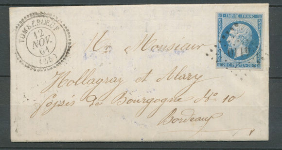 1861 Lettre PC4110 +CAD Tombeboeuf T22 LOT-ET-GARONNE(45) Indice 20. Rare X2214