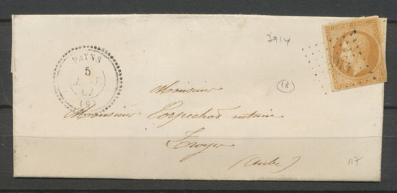 1862 Lettre en local PC3914 CAD Payns T22 AUBE(9) Indice 18. sup. X2221