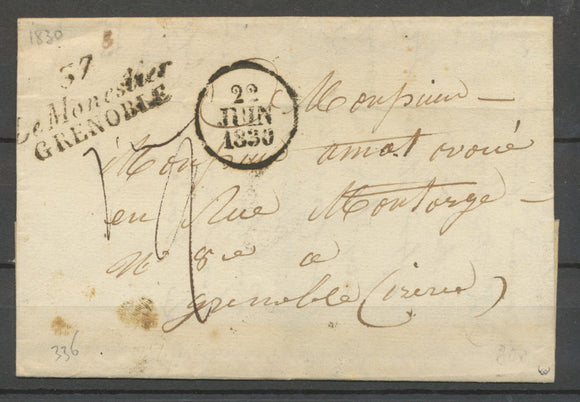1830 Lettre Cursive 37 Le Monestier/Grenoble PD ISERE(37) Indice 17 X2236