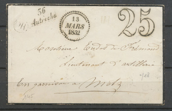 1852 Enveloppe Cursive 36 Autrèche PD INDRE-ET-LOIRE(36) Indice 18 X2238