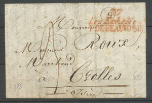1827 Lettre Cursive 37 Les Echelles/P.De-Beauvoisin en rouge ISERE(37) X2241