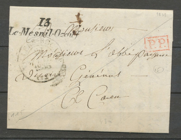 1838 Lettre Cursive 13 Le-Mesnil-Ozouf PP CALVADOS(13) Indice 17 X2254
