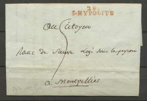 1793 Lettre Marque Linéaire 29 S.Hypolite rouge GARD(29) Indice 11 X2295