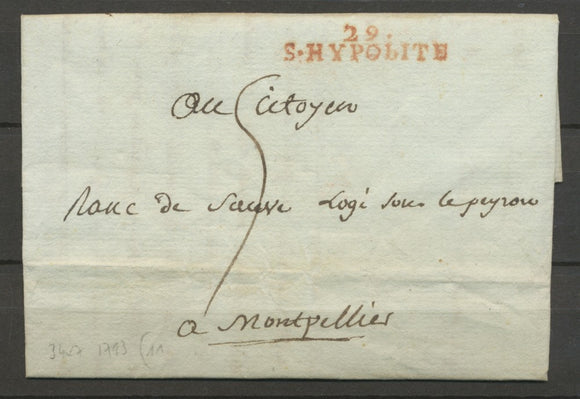 1793 Lettre Marque Linéaire 29 S.Hypolite rouge GARD(29) Indice 11 X2295