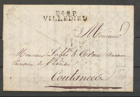 1827 Lettre Marque Linéaire P48P Villedieu MANCHE(48) Indice 14 X2315