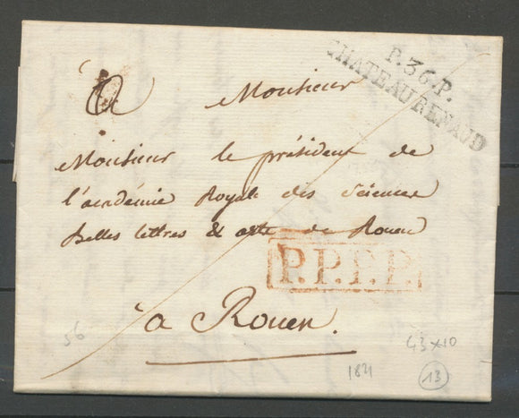 1821 Lettre Marque Linéaire P36P Château Renault INDRE ET LOIRE(36) X2320