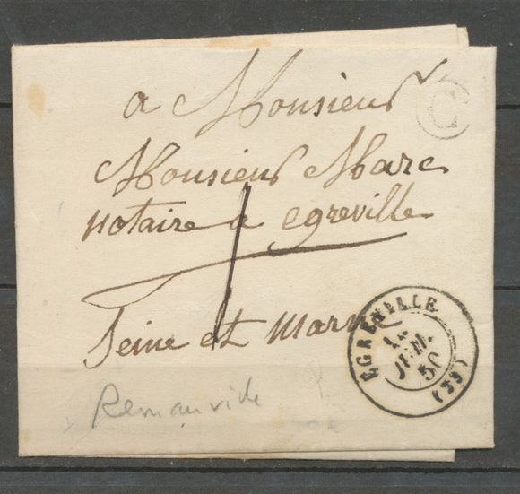 1850 Lettre avec Boîte Rural C : Remauville + Egreville SEINE ET MARNE(73) X2329