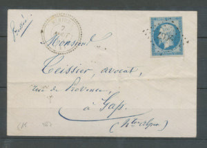 1862 Enveloppe CàD Ribiers T.22 PC.2667 HAUTES-ALPES(4) Indice 15 X2349