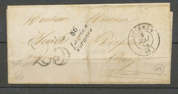 1853 Lettre Cursive 86 Lauris-sur-Durance PD VAUCLUSE(86) Indice 13 X2374