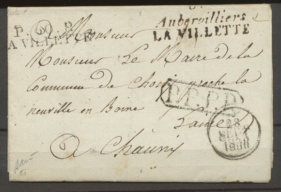 1830 Lettre Cursive 60 Aubervilliers LA VILLETTE + P60P LA VILLETTE RRR X2466