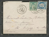1876 Env. très rare utilisation Mixte N°60 25c bleu et Sage N°64 5c vert. X2473