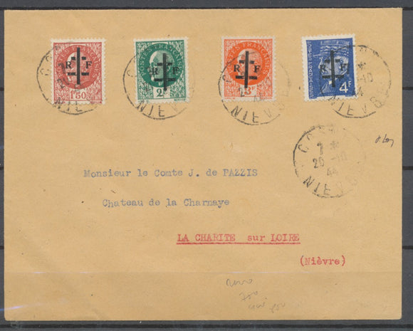 1944 Env. Libération de La Charité Sur Loire Signé MAYER. RARE X2525