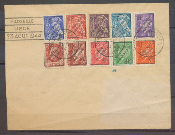 1944 Env. Libération Marseille Libre 23-AOUT-44. 10 tp N°42M à 51. Signé X2546
