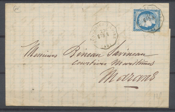 1876 Lettre Conv. Station St-N.N St NAZAIRE-S-LOIRE LOIRE-INFERIEURE(42) X2570