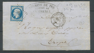 1857 Lettre N°14 Obl ML 2° N Mulhouse à PARIS 2° de ville sous la ferté RR X2604