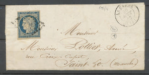 1852 Lettre N°4 Obl PC591 LA CAMBE CALVADOS(13) Rare indice 19. Signée X2609