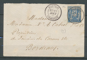 1893 Enveloppe 15c sage Obl Type 18 MARTHON CHARENTE(15) X2611