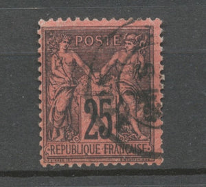 Classique Sage N°91 25c noir sur rouge Type II N/U oblitéré TB. X261