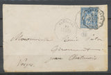 1877 env. 25c sage Convoyeur Station LY-AMB MONTLUEL AIN. RR indice 18 X2622