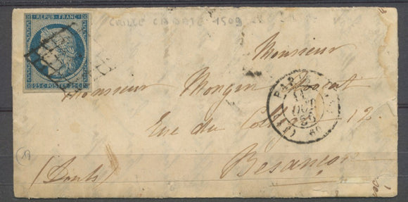 1850 Lettre N°4 Obl Grille + CAD 1509 PARIS (JS2) Rare indice 18. X2631