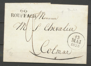 1828 Lettre Marque 66 ROUFFACH 33-11mm HAUT-RHIN(66) Superbe. Ind. 11 X2645