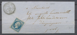 1861 Env. N°14 Obl pc3897 CAD T22 perlé LA VALETTE DU VAR VAR(78) TB X2651