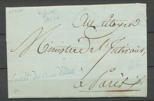 1801 Lettre en Franchise Griffe Secréte du Cons. D'état Bleu + Vignette X2660