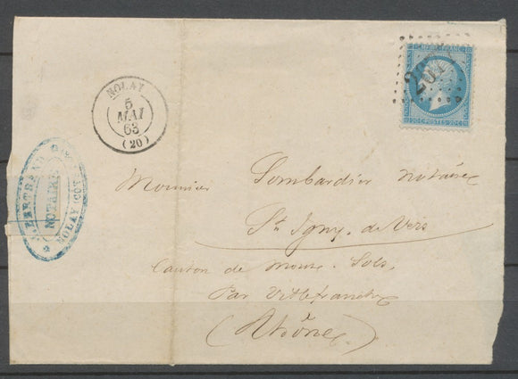 1863 Lettre N°22 Obl GC2677 NOLAY COTE-D'OR (20) TB. X2707