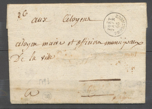 1793 Lettre Obl port payé 66 DHUNINGUE HAUT-RHIN(66) Signé Rare ind 20 X2714