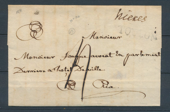 1781 Lettre Lenain N°1A Hières Manus. + TOULON N°10 VAR(78) TB. X2739