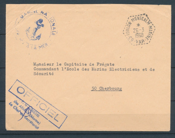 1968 Env. Cachet 83-TOULON-MONTCALM-MARINE-VAR Superbe X2772