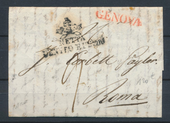 Lettre Purifiée GENOVA Rouge + Tampon noir NETTA DENTRO E FUORI… Signé X2783