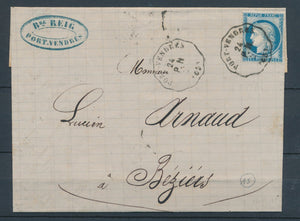 1876 Lettre N°60 Convoyeur Station P.N. PORT-VENDRES PYRENEES-ORIENTALES X2788