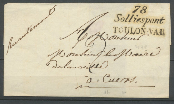 1830 Lettre cursive 78 Solliespont TOULON-VAR VAR(78) Superbe X2842