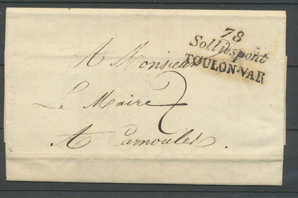 1830 Lettre cursive 78 Solliespont TOULON-VAR VAR(78) Superbe X2844