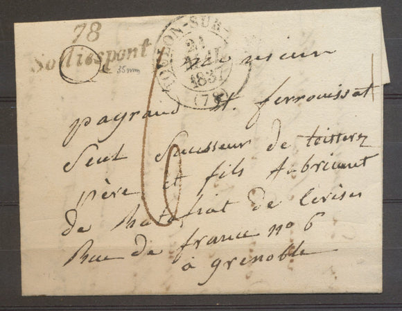 1837 Lettre Cursive 78 Solliespont + CAD T13 TOULON-SUR-MER VAR(78) TB. X2845