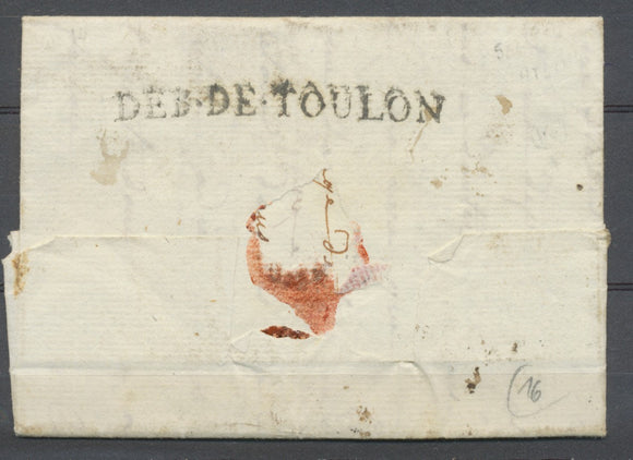 Lettre Marque Déboursé DEB.DE.TOULON VAR(78) Indice 16. X2858