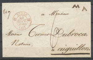 1830 Env. CAD Type 12 NERAC Rouge LOT ET GARONNE(45) Superbe RARE X2861